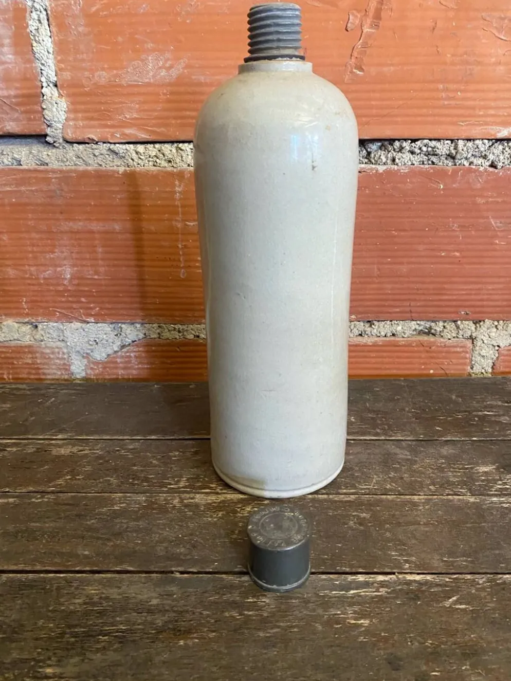 Bouteille ancienne paul langeron grès vernissé gris bouchon metal vint
