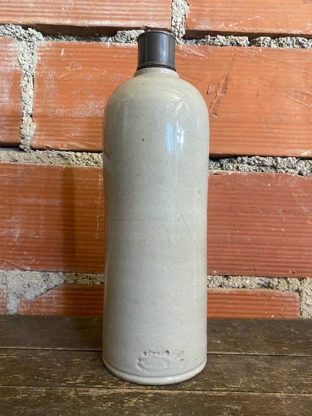 Bouteille ancienne paul langeron grès vernissé gris bouchon metal vint