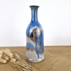 Bouteille bleu design signée - vase soliflore vintage