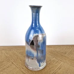 Bouteille bleu design signée - vase soliflore vintage