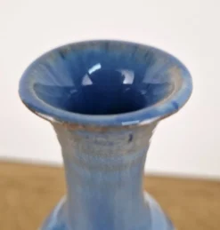 Bouteille bleu design signée - vase soliflore vintage