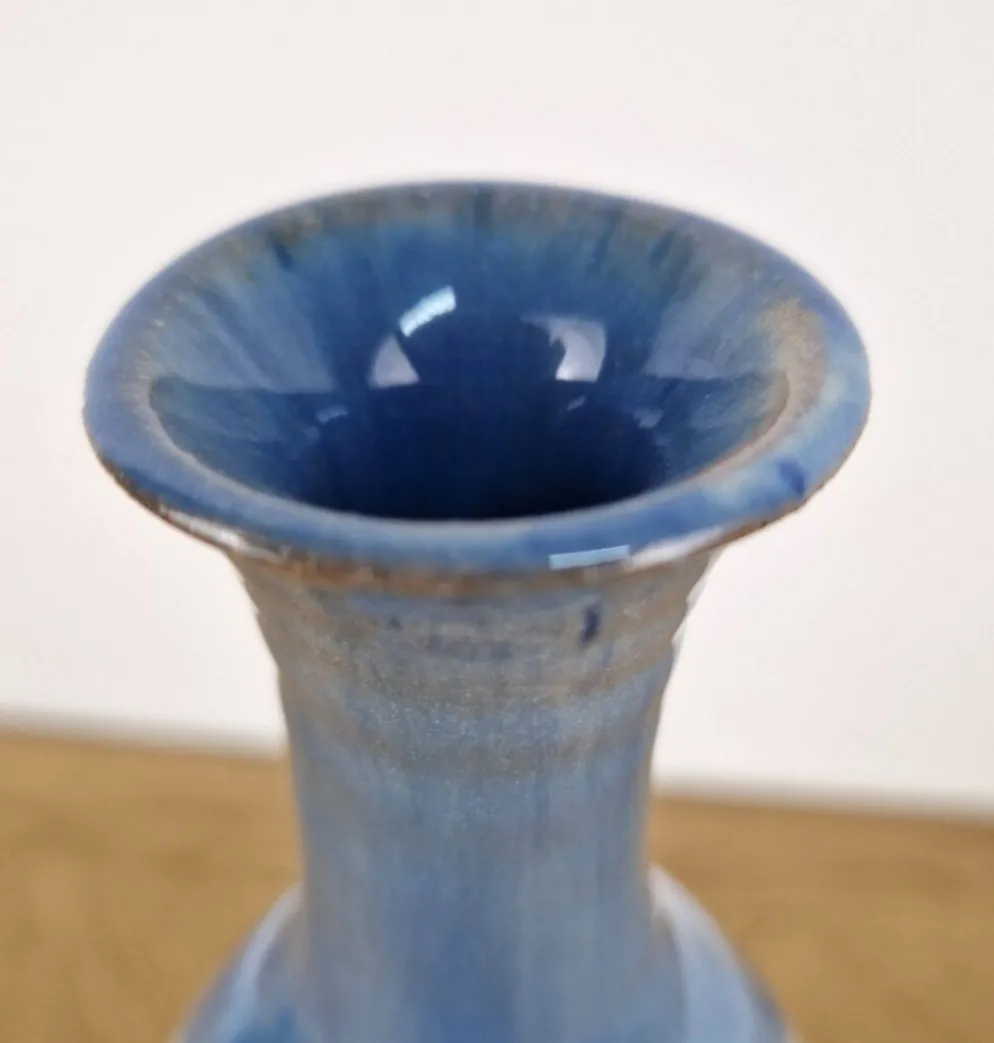 Bouteille bleu design signée - vase soliflore vintage