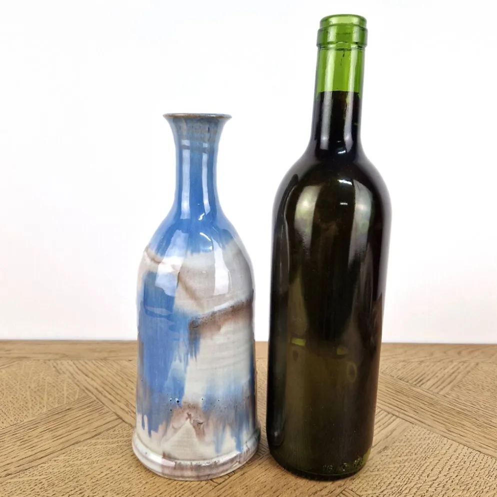 Bouteille bleu design signée - vase soliflore vintage