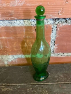 Bouteille Carafe Ancienne Verre Bullé Vert Avec Bouchon Vintage