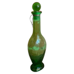 Bouteille Carafe Ancienne Verre Bullé Vert Avec Bouchon Vintage
