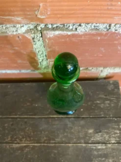 Bouteille Carafe Ancienne Verre Bullé Vert Avec Bouchon Vintage