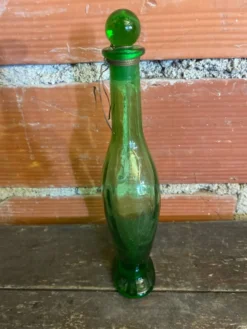 Bouteille Carafe Ancienne Verre Bullé Vert Avec Bouchon Vintage