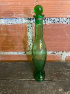 Bouteille Carafe Ancienne Verre Bullé Vert Avec Bouchon Vintage