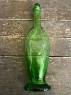 Bouteille Carafe Ancienne Verre Bullé Vert Avec Bouchon Vintage