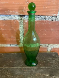 Bouteille Carafe Ancienne Verre Bullé Vert Avec Bouchon Vintage