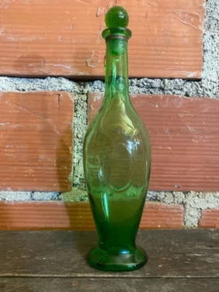 Bouteille Carafe Ancienne Verre Bullé Vert Avec Bouchon Vintage