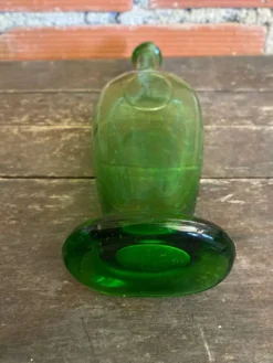 Bouteille Carafe Ancienne Verre Bullé Vert Avec Bouchon Vintage