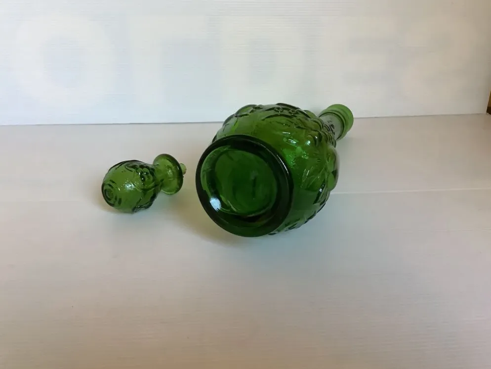 Bouteille carafe verte motif pomme poire raisin Italie