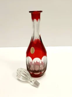 Bouteille à décanter en cristal de Bohême transparente et rouge de Dresden Crystal, Allemagne