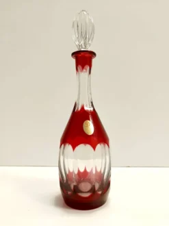 Bouteille à décanter en cristal de Bohême transparente et rouge de Dresden Crystal, Allemagne