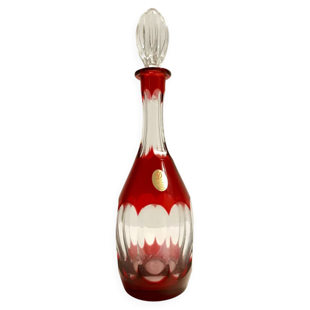 Bouteille à décanter en cristal de Bohême transparente et rouge de Dresden Crystal, Allemagne