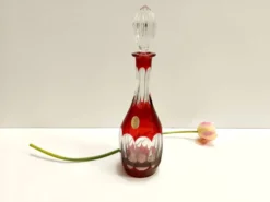 Bouteille à décanter en cristal de Bohême transparente et rouge de Dresden Crystal, Allemagne