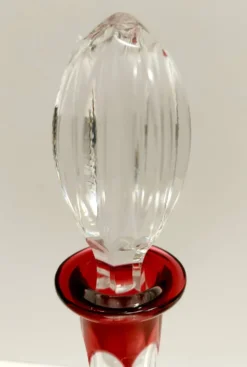 Bouteille à décanter en cristal de Bohême transparente et rouge de Dresden Crystal, Allemagne