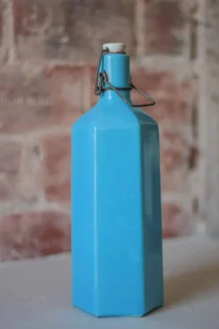 Bouteille de limonade en grès vernissé bleu , grès d'Alsace, poterie, collection