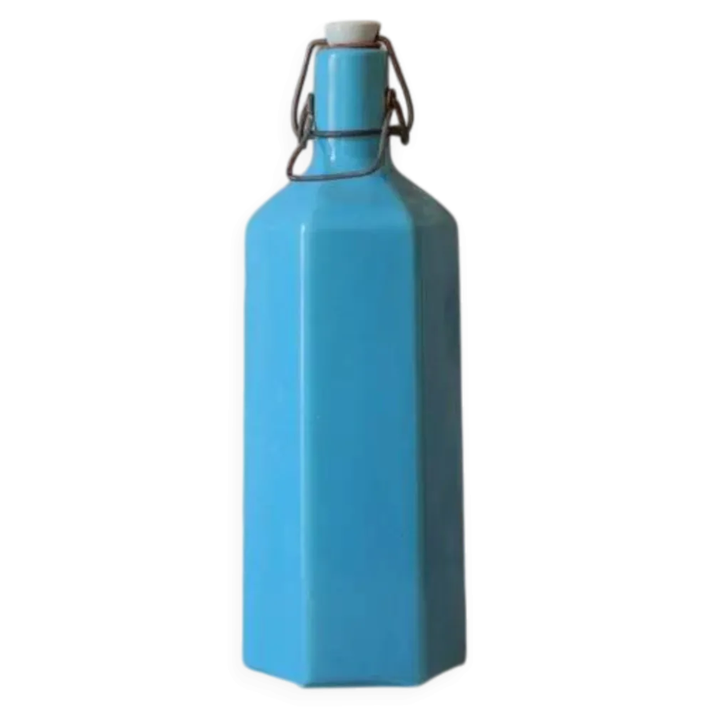 Bouteille de limonade en grès vernissé bleu , grès d'Alsace, poterie, collection