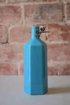 Bouteille de limonade en grès vernissé bleu , grès d'Alsace, poterie, collection