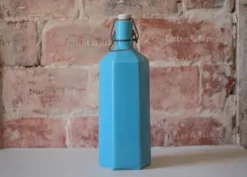 Bouteille de limonade en grès vernissé bleu , grès d'Alsace, poterie, collection