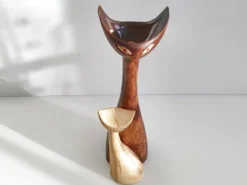 Bouteille de liqueur vintage 1950 chat chats ceramique 50s noyau de poissy