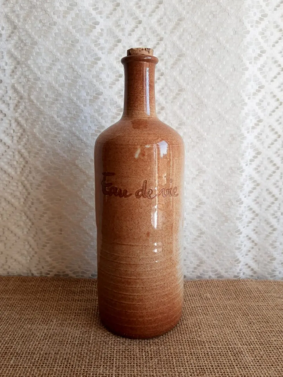 Bouteille eau de vie en grès Mongolfier vintage