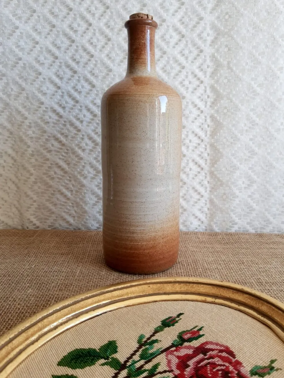 Bouteille eau de vie en grès Mongolfier vintage