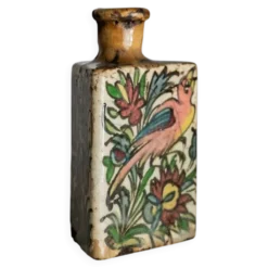 Bouteille en terre cuite multicolore de la dynastie Qajar en Iran, 19e siècle – Peinte à la main, pièce décorative unique
