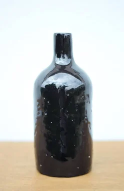 Bouteille en terre cuite vernissée bleu cobalt vintage, bouteille décorative
