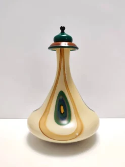 Bouteille en verre beige soufflée à la main, Italie
