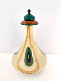 Bouteille en verre beige soufflée à la main, Italie