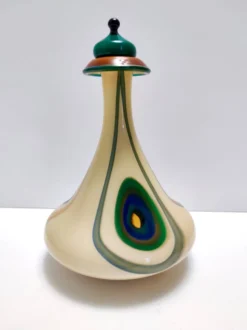 Bouteille en verre beige soufflée à la main, Italie
