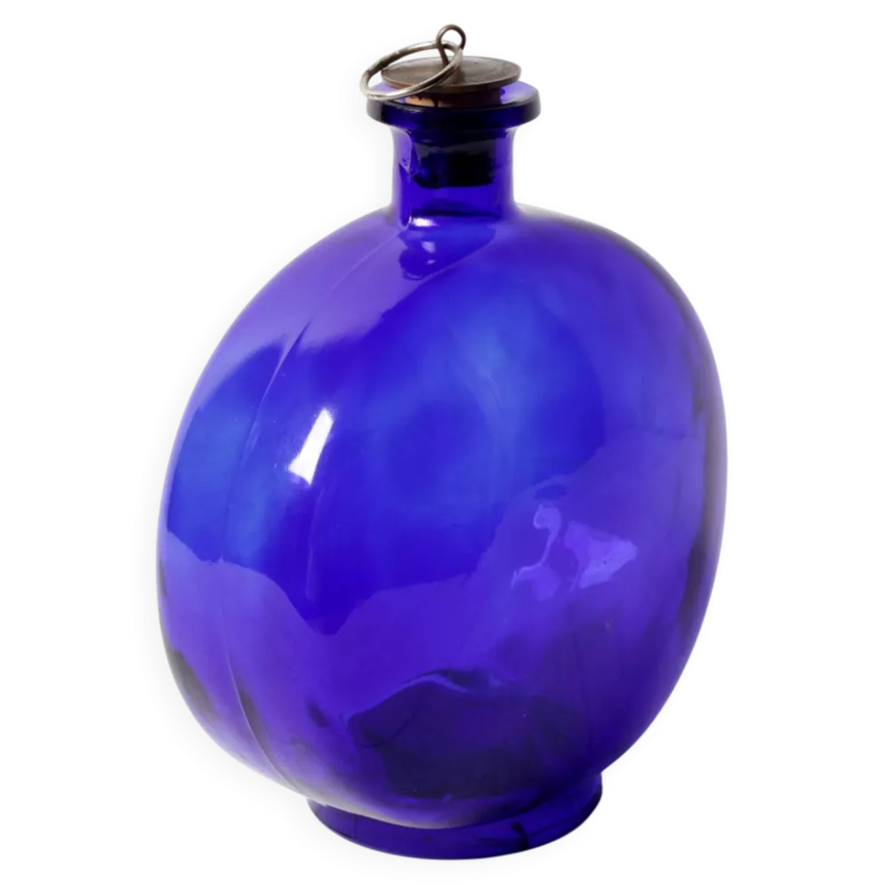 Bouteille en verre du milieu du siècle avec bouchon en pièce / Ruda Glasbruk / Suède / années 1970
