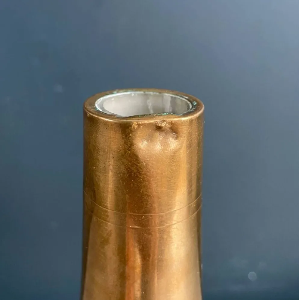 Bouteille flacon en verre ciselé et cuivre