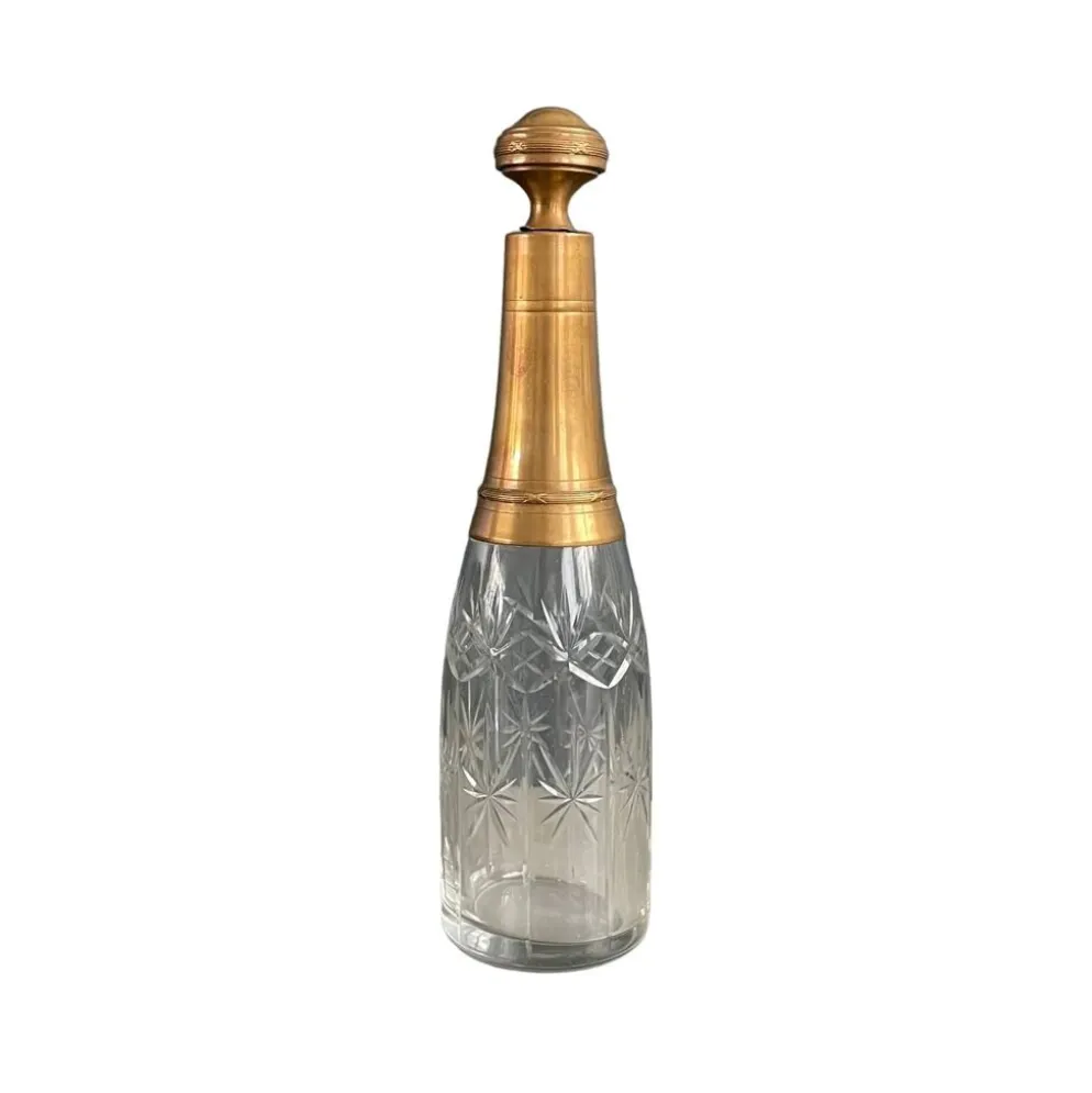 Bouteille flacon en verre ciselé et cuivre