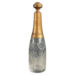 Bouteille flacon en verre ciselé et cuivre