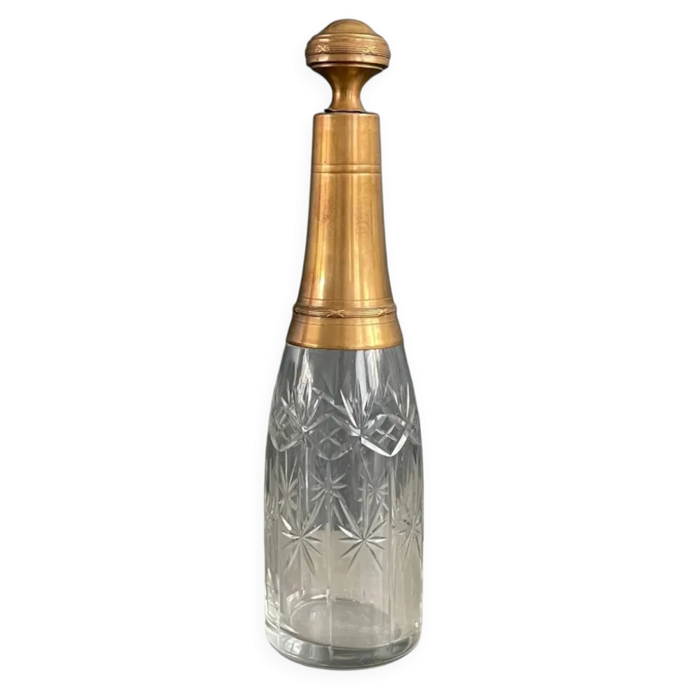 Bouteille flacon en verre ciselé et cuivre