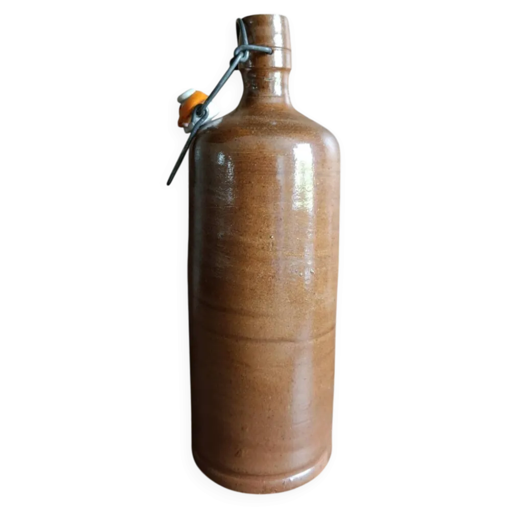 Bouteille grès marron brut et épuré vintage