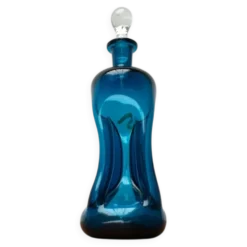 Bouteille Kluk Kluk en verre bleu danois vintage de Holmegaard, années 1970