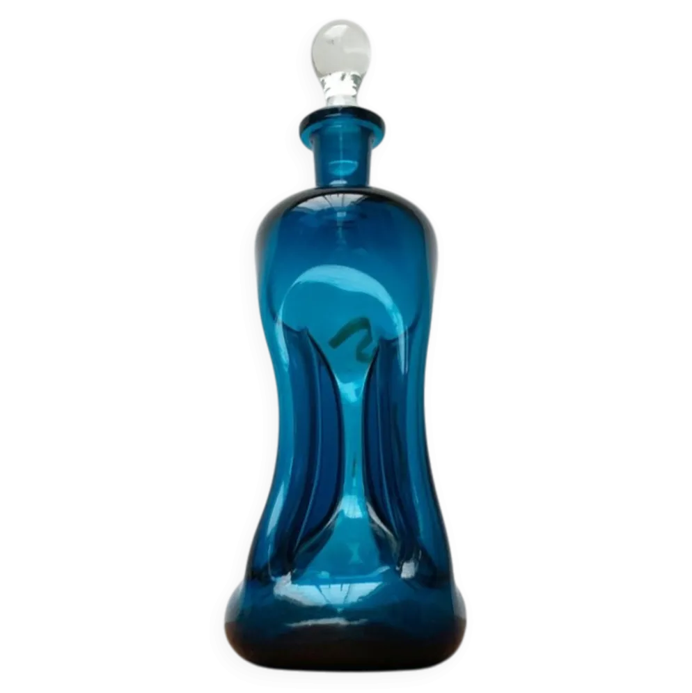 Bouteille Kluk Kluk en verre bleu danois vintage de Holmegaard, années 1970