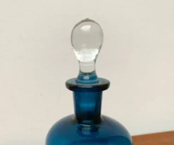Bouteille Kluk Kluk en verre bleu danois vintage de Holmegaard, années 1970