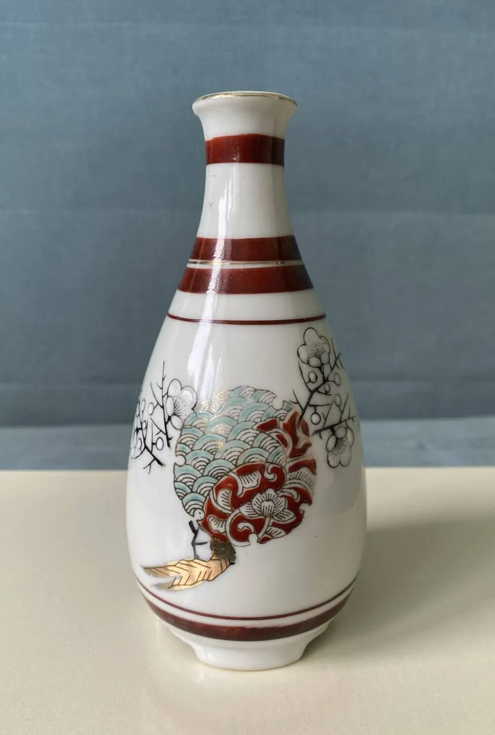 Bouteille à saké japonaise vintage en porcelaine – Kutani – H15 cm