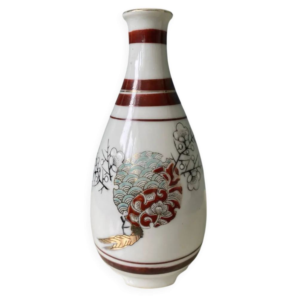 Bouteille à saké japonaise vintage en porcelaine – Kutani – H15 cm