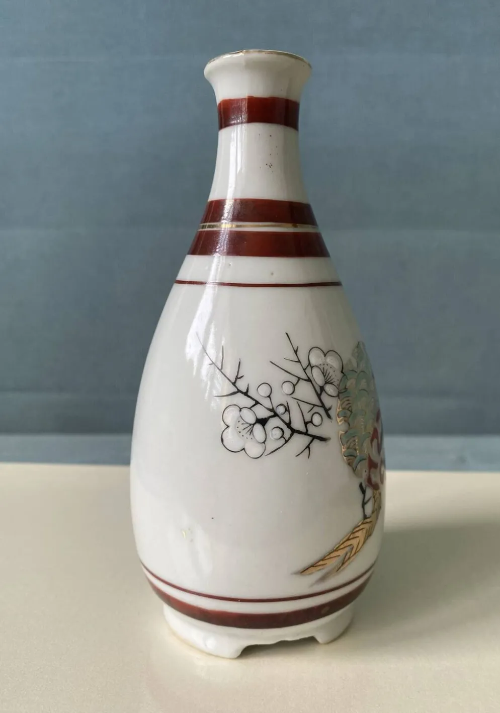 Bouteille à saké japonaise vintage en porcelaine – Kutani – H15 cm