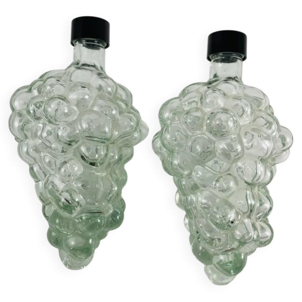 2 bouteilles carafes grappes de raisin en verre - Empoli - Vintage