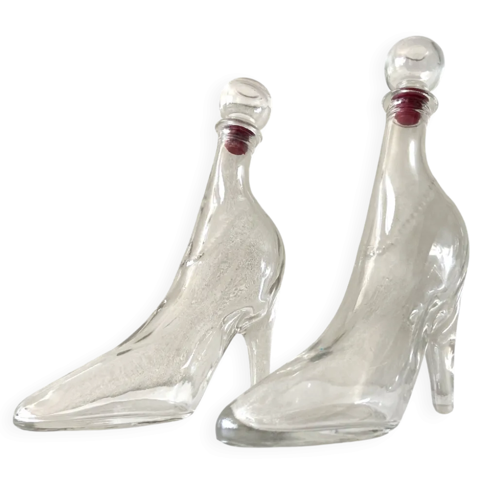 2 bouteilles flacons verre vintage modèle déposé kefla france talons hauts