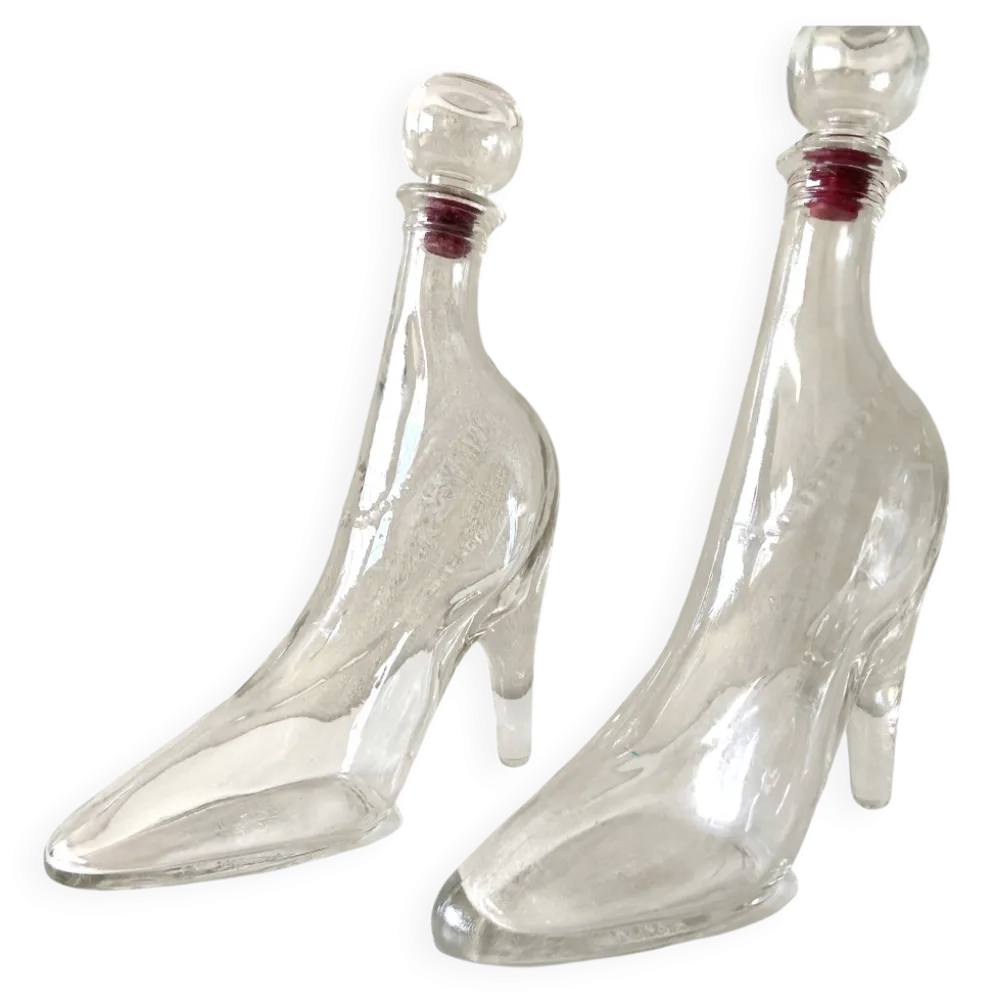 2 bouteilles flacons verre vintage modèle déposé kefla france talons hauts