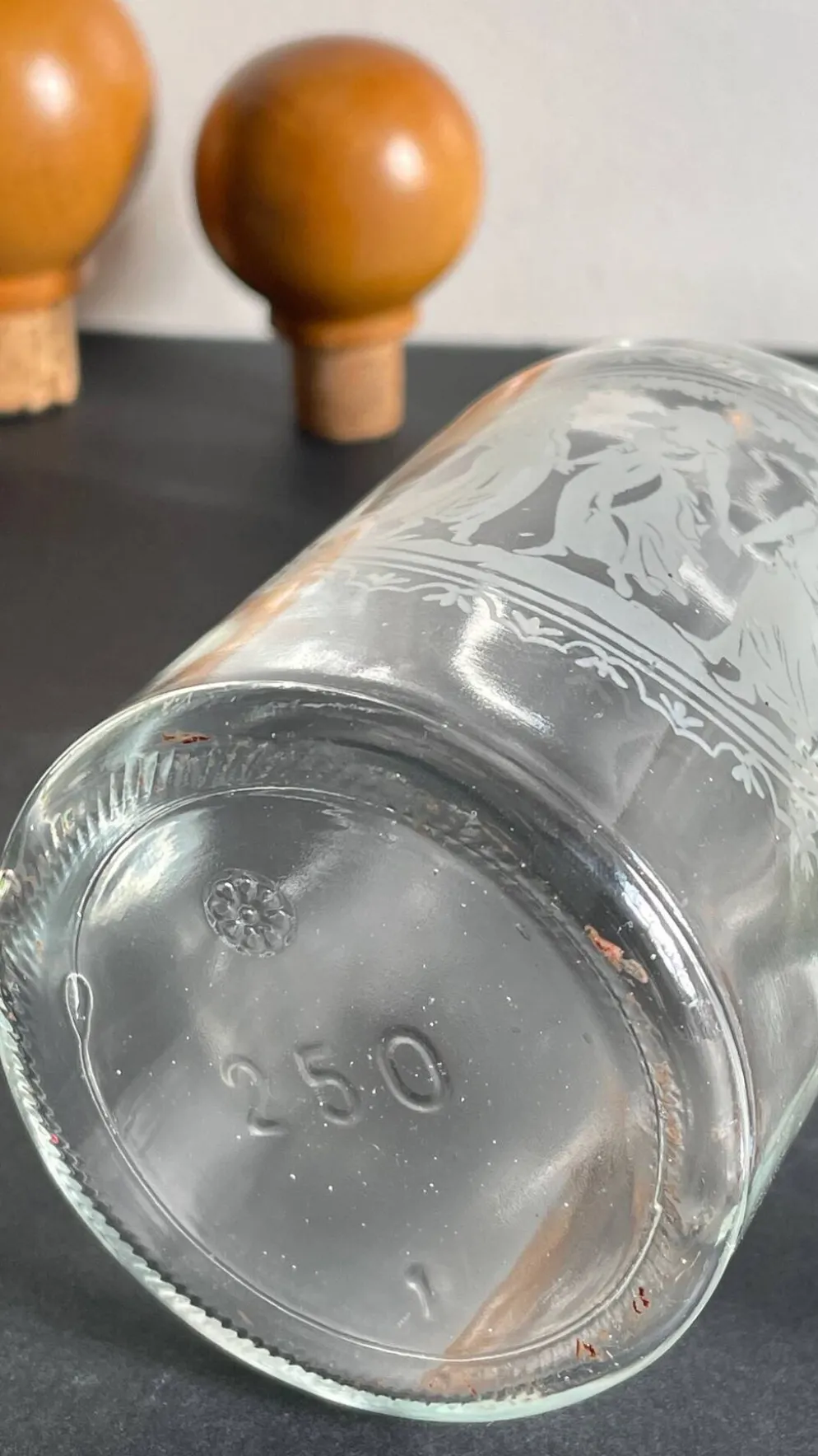 BOUTEILLES Verre Gravé et Bois VINTAGE